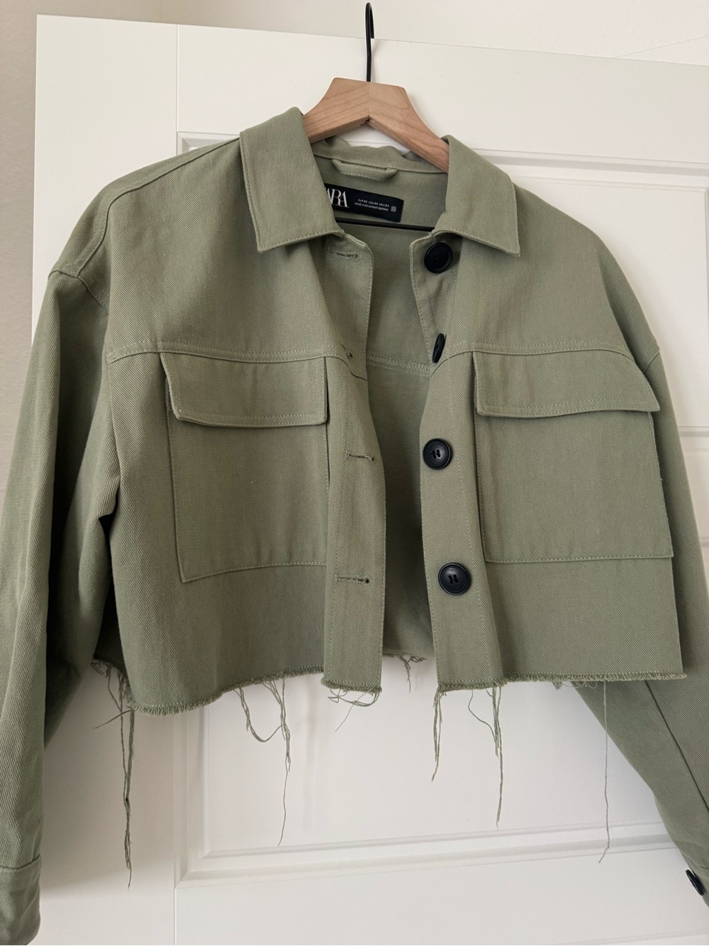 ZARA Olive Green Cropped Utility Jacket